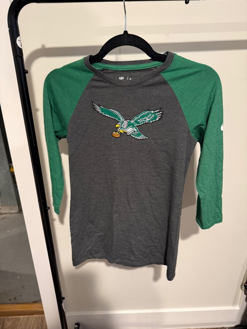 Nike Women’s Philadelphia Eagles Raglan 3/4 Sleeve Tee - Green/Gray